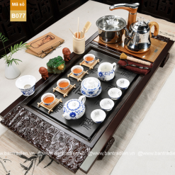 Bàn trà điện thông minh gỗ mặt đá B077