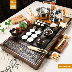 Bàn trà điện thông minh gỗ mặt đá B135